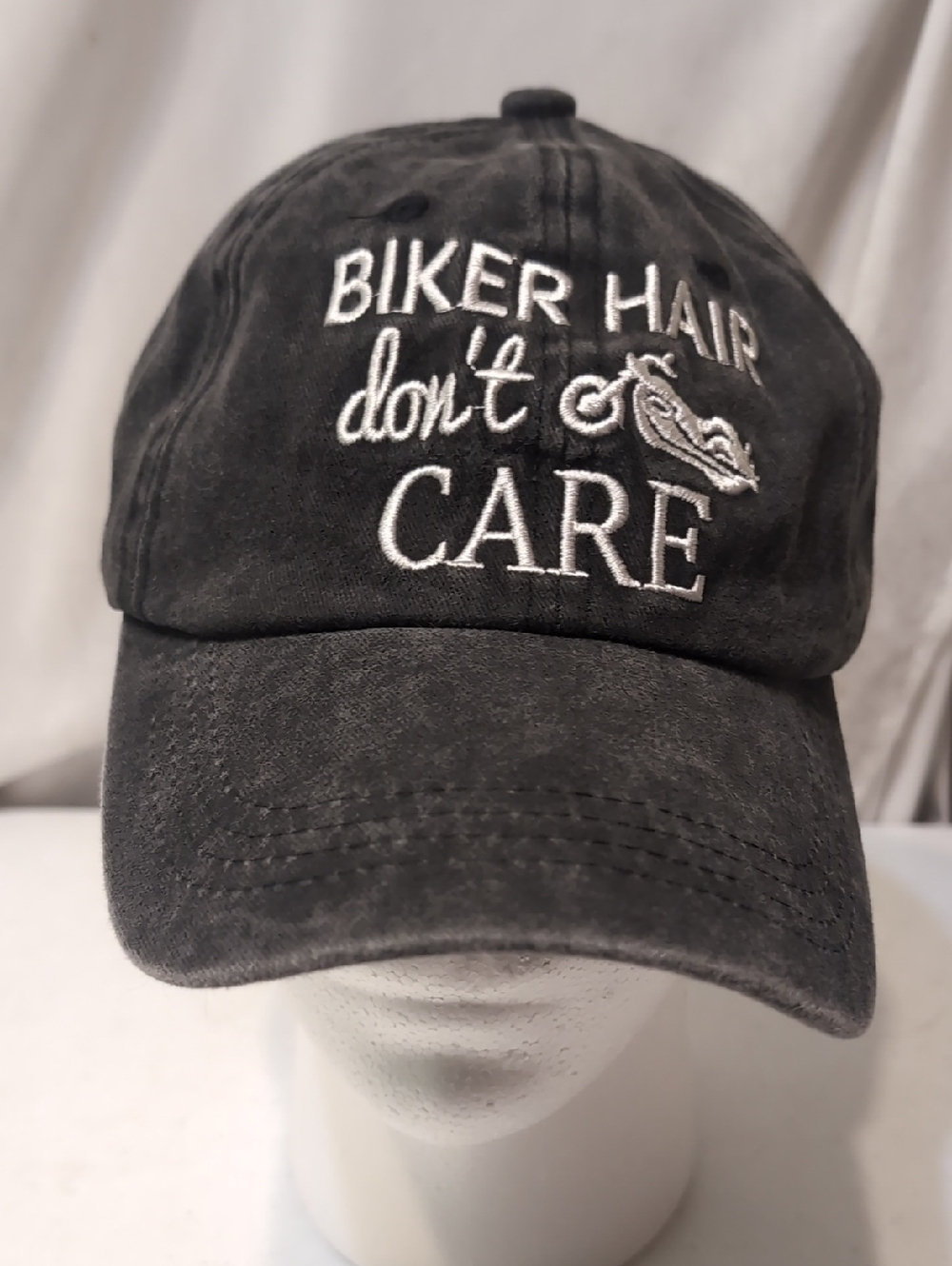 Waldeal Embroidered 'Biker Hair Don't Care' Black Adjustable Baseball Cap